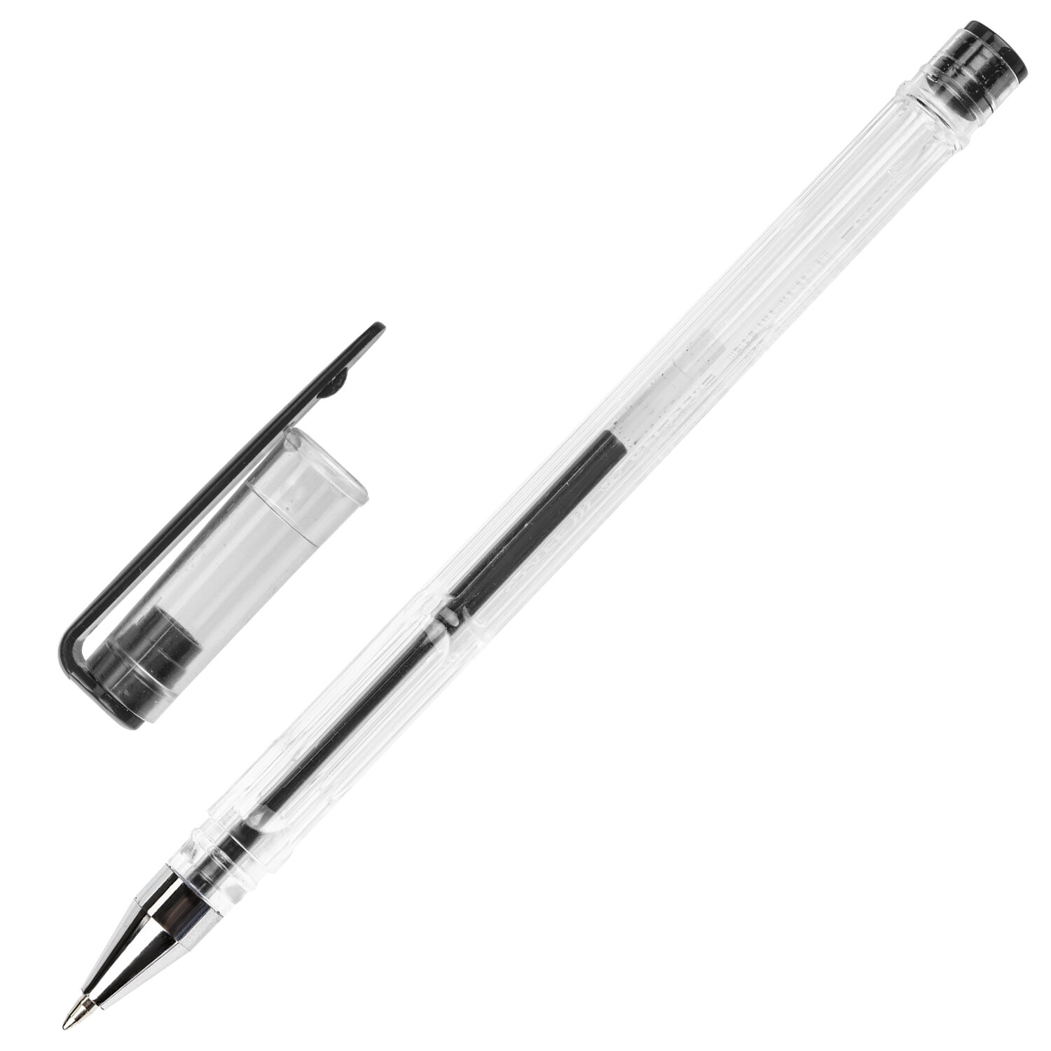 Ручка гелевая STAFF, ЧЕРНАЯ, корпус прозрачный, хромированные детали, узел 0,5 мм, линия письма 0,35