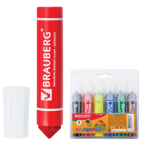 Фломастеры утолщенные BRAUBERG, 6 цветов, вентилируемый колпачок, наконечник конус, 1,5-10 мм, пласт