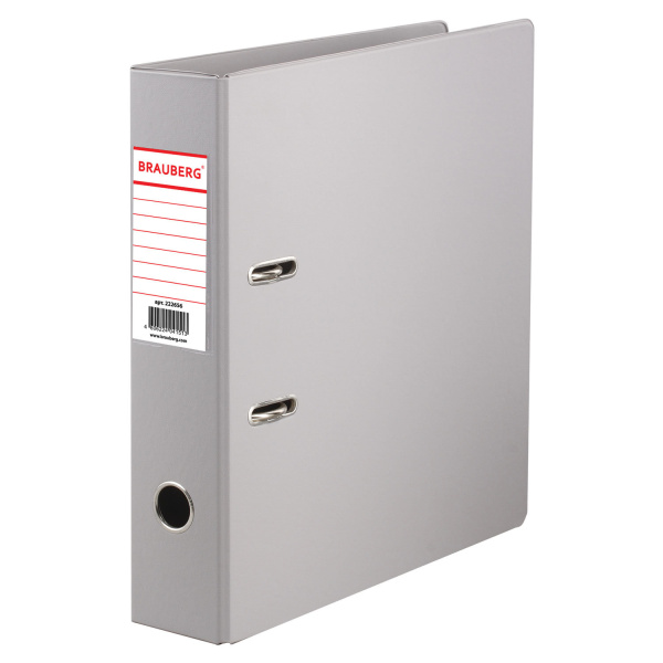 Папка-регистратор BRAUBERG "Comfort" с двухсторонним покрытием из ПВХ, 70 мм, серая, 222656