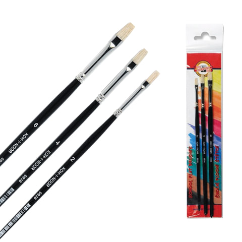 Кисти KOH-I-NOOR, набор 3 шт. (щетина плоская № 2, 4, 6), подвес, 9936S03001PS