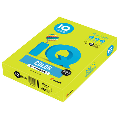 Бумага IQ (АйКью) color, А4, 80 г/м2, 500 л., неон зеленая, NEOGN