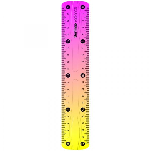 Линейка 20см Berlingo "Radiance", пластиковая, гибкая, желтый/розовый градиент, европодвес PR_10320
