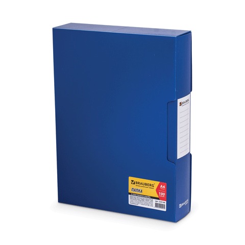 Папка 100 вклад. BRAUBERG "Business" синяя, 0,8мм, в пластиковом коробе, 224140