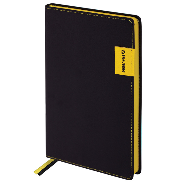 Ежедневник недатированный А5 (138х213мм), BRAUBERG "AIM", под кожу, 136 л., черный