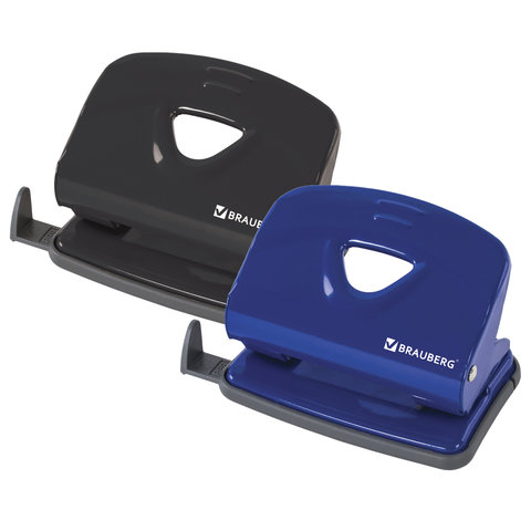 Дырокол BRAUBERG "Universal+", до 25 листов, ассорти (синий /черный)