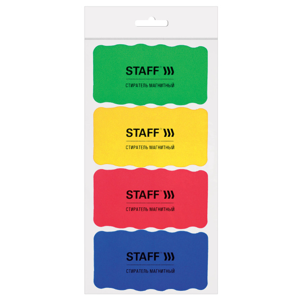 Стиратели магнитные для магнитно-маркерной доски, 57х107 мм, КОМПЛЕКТ 4 ШТ., STAFF "Basic", ассорти,