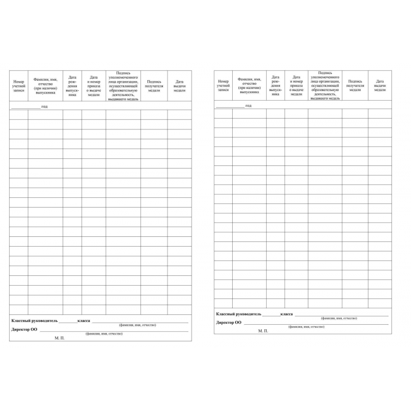 Книга регистрации выданных медалей "За особые успехи в учении"