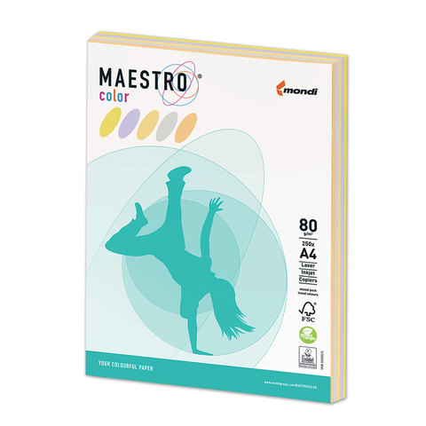 Бумага А4 IQ color 80 г/м, 250 л.(5цв.х50л.) цветная умеренно-интенсив (тренд) RB03, ш/к 08002