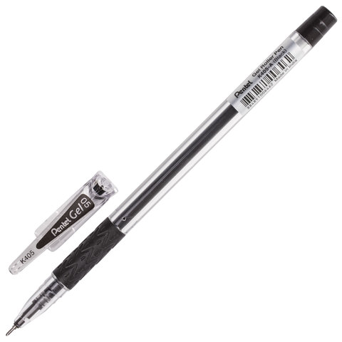 Ручка гелевая PENTEL (Япония), корпус прозрачный, узел 0,5 мм, линия 0,25 мм, резиновый упор, черная