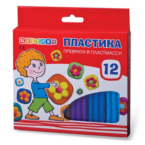 Пластика <Цветик> (пластилин отверждающийся), 12цв., 240г, 3441071