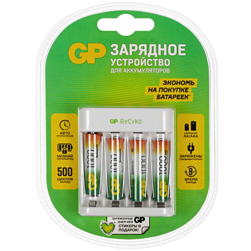Зарядное устройство GP Е411 для 4-х аккумуляторов, блистер, Е411CS-2CR1
