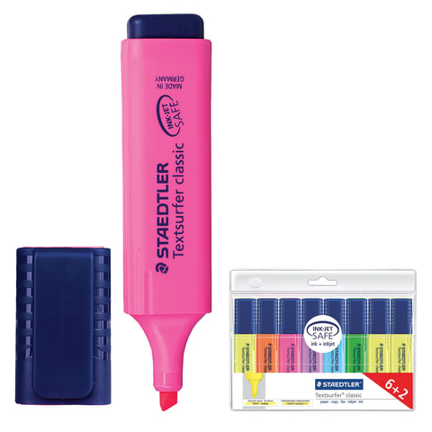 Текстмаркеры STAEDTLER, набор 6 шт. + 2 желтых, "Textsurfer Сlassic", скошенные, 1-5 мм, 364 A WP8