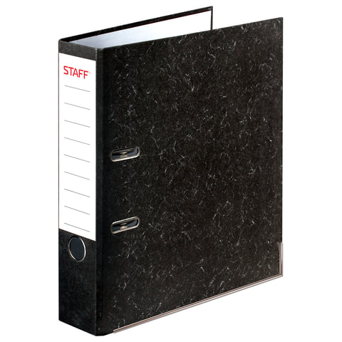 Папка-регистратор STAFF с мраморным покрытием, 70 мм, с уголком, черный корешок