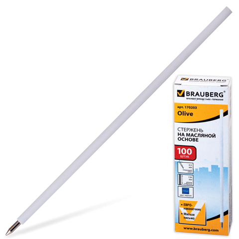 Стержень на масляной основе BRAUBERG "Olive", 139мм, евронаконечник, 0,5мм, 170203, синий