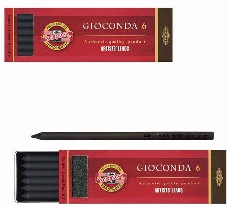 Уголь искусств. для рисования KOH-I-NOOR, НАБОР 6шт., "Gioconda", мягкий, заточ, пласт.короб, 8673/1