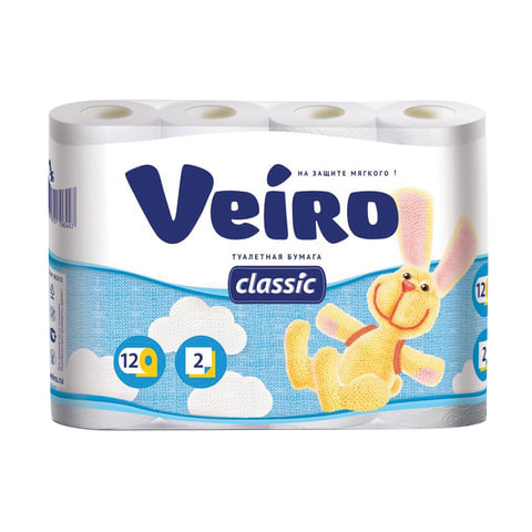 Бумага туалетная Veiro "Classic" 2-слойная, 12шт. х17,5м, белая, 5с212. ш/к 96447