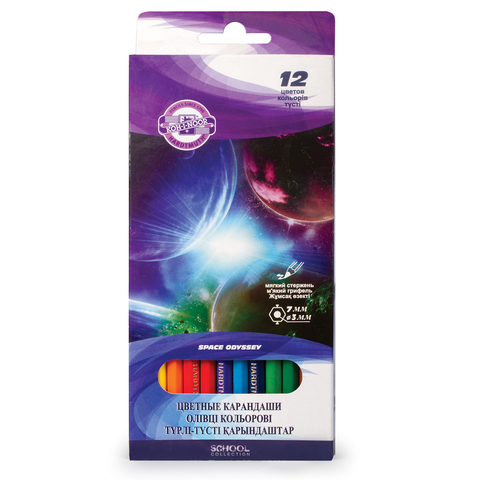 Карандаши цветные KOH-I-NOOR "Космическая одиссея", 12 цв, гр.3мм, заточ,кар.уп,подв, 3652012028KSRU Карандаши цветные KOH-I-NOOR "Космическая одиссея", 12 цв, гр.3мм, заточ,кар.уп,подв, 3652012028KSRU