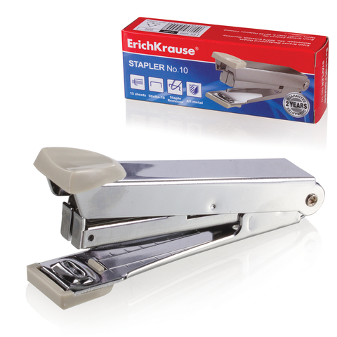 Степлер №10 ERICH KRAUSE до 15л.,  серый, 4555