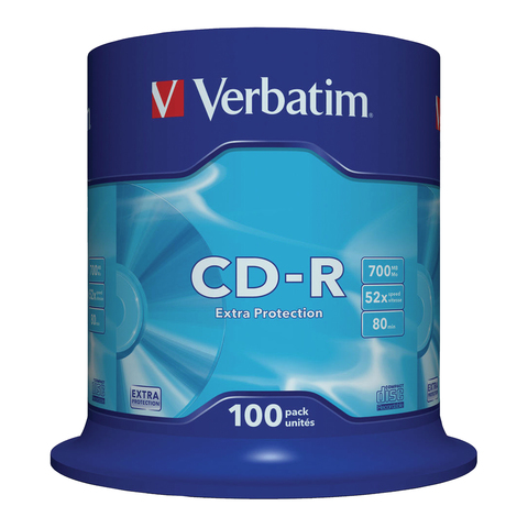 Диски CD-R VERBATIM, 700 Mb, 52х, 100 шт., Cake Box, 43411