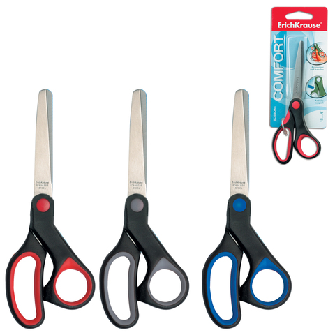 Ножницы ERICH KRAUSE "Comfort" 150мм, ассорти, в карт. упак. с европодвесом,14844, 35109