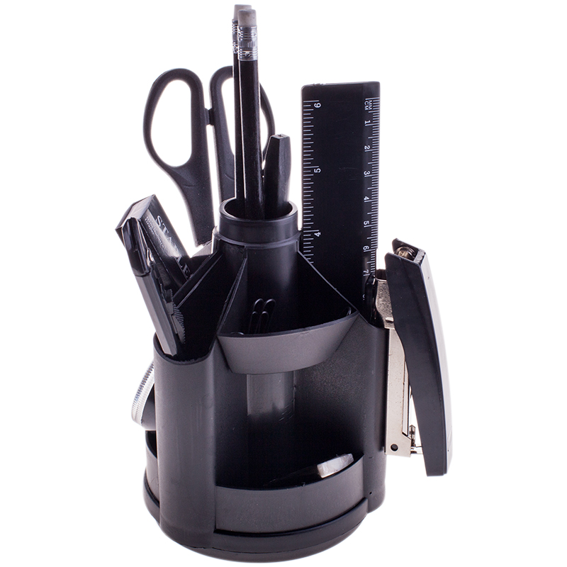 Настольный органайзер OfficeSpace "Офисный", 13 предметов, вращающийся, черный