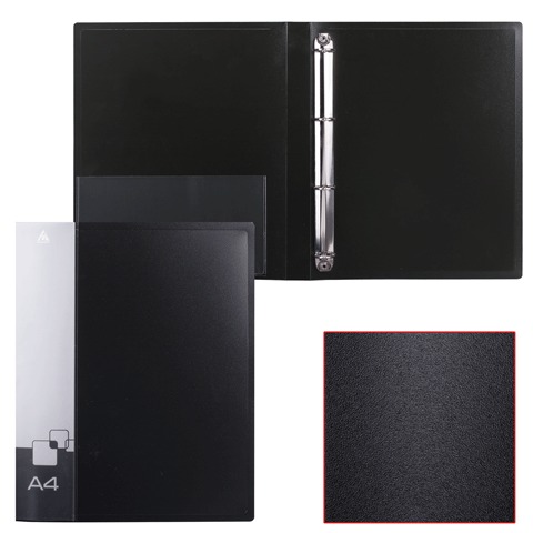 Папка 4 кольца БЮРОКРАТ 27мм, черная, внутр. карман, до 150 листов, 0,7мм, 816564