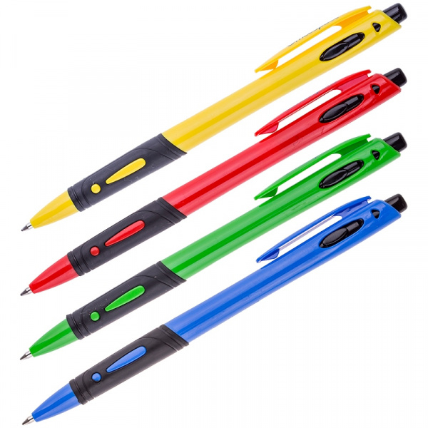 Ручка шариковая автоматическая OfficeSpace синяя, 0,7мм, грип, цветной корпус