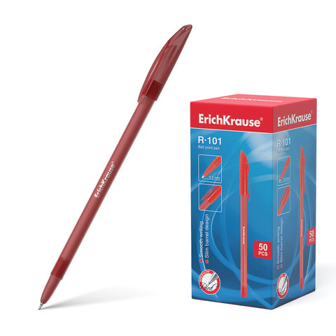 Ручка шариковая ERICH KRAUSE "R-101", корпус тонир., игольчатый пиш. узел, 0,5 мм, 33513, красная