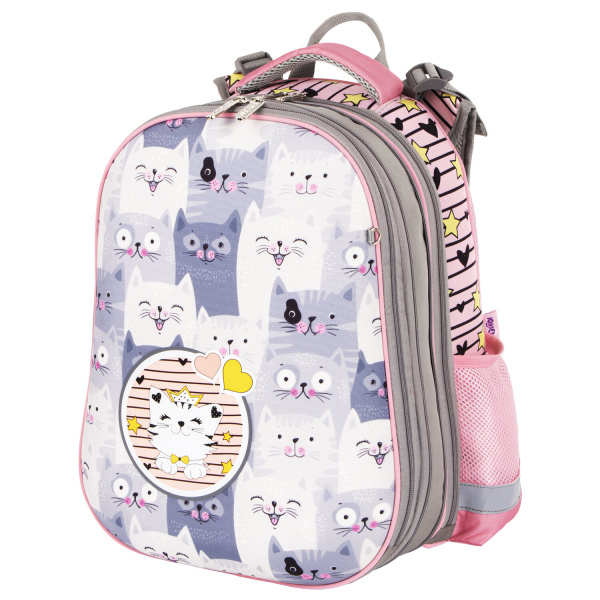 Ранец BRAUBERG EXTRA, 2 отд., анатомич. спинка, доп. объем, девочка, Котики, 39х28х19см, 227843
