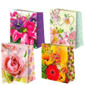Пакет подарочный ламинированный, 26х32х15 см, ассорти