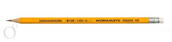 Карандаш чернографитный Workmate, HB, шестигранный, желтый корпус, с ластиком, заточеный,ш/к 6086