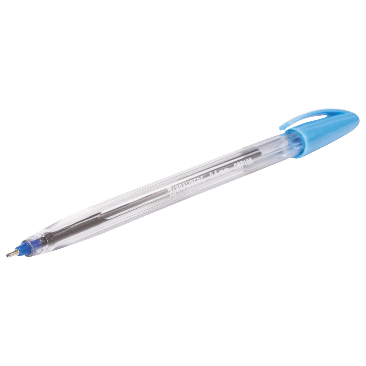 Ручка шариковая масляная BRAUBERG "Ice", корпус прозрачный, узел 0,6 мм, линия 0,3 мм, синяя, OBP108