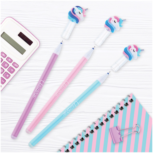 Ручка гелевая стираемая MESHU "Unicorn" синяя, 0,5мм, корпус ассорти, с топпером 296392