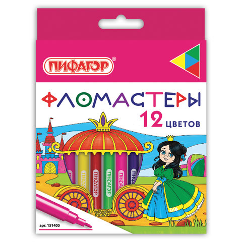 Фломастеры ПИФАГОР "Принцессы", 12 цветов, вентилируемый колпачок, 151405