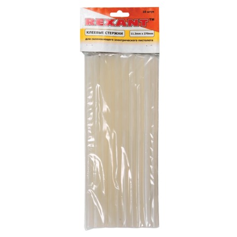 Клеевые стержни, диаметр 11мм, прозрачный, REXANT, КОМПЛЕКТ 10шт., длина 270мм, европодвес ,09-1207