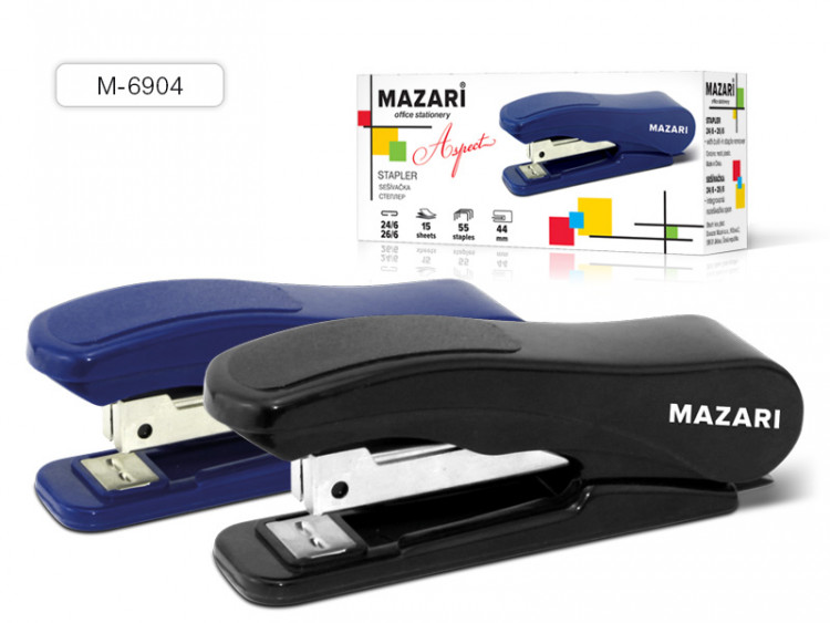 Степлер №10, ASPECT, 12 листов, с антистеплером, ЧЕРНЫЙ, пластиковый