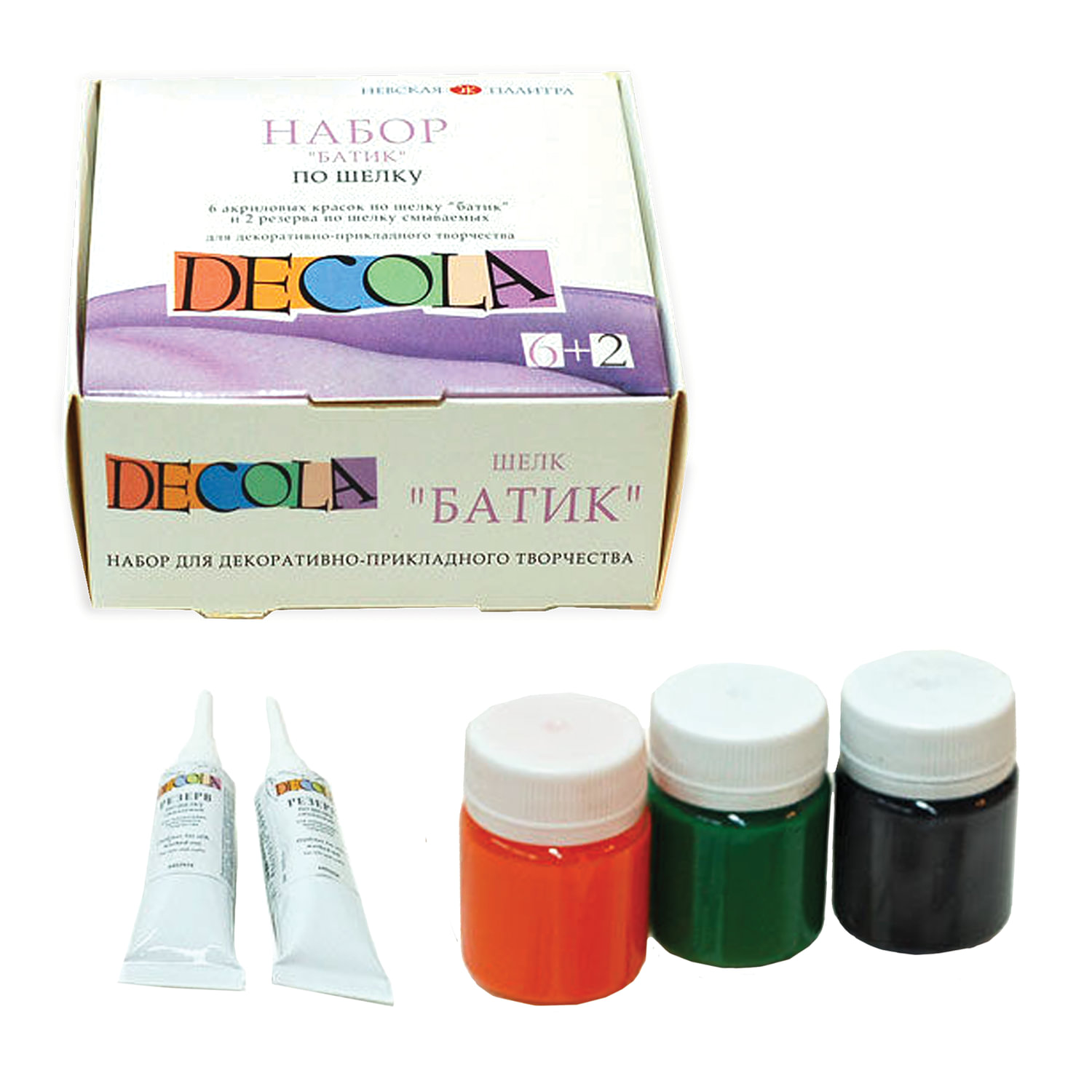 Краски по ткани акриловые "Декола" "Батик по шелку", НАБОР 6 цветов по 50 мл + резерв 2 тубы по 18 м