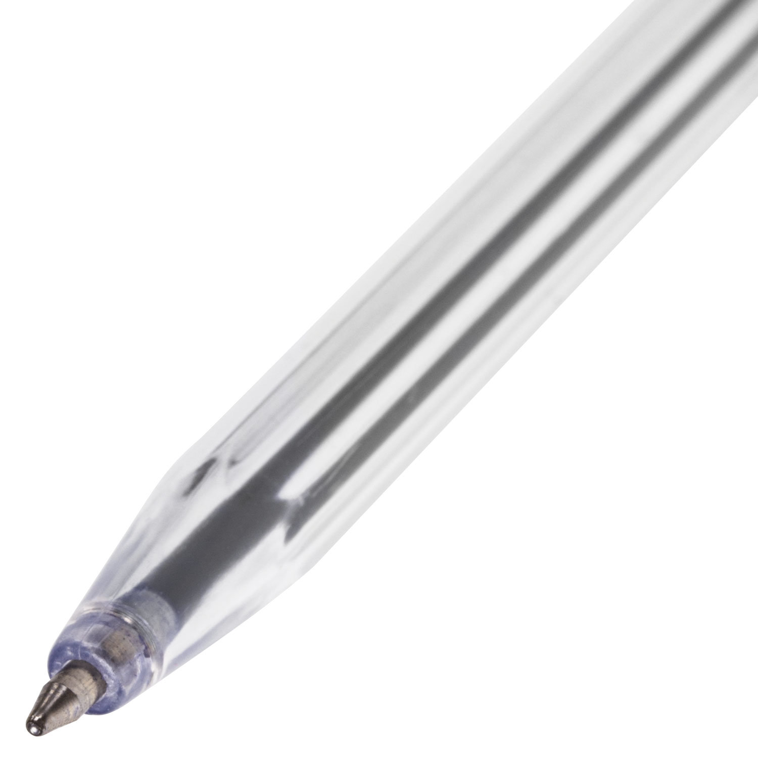 Ручка шариковая автоматическая STAFF "Basic", СИНЯЯ, корпус прозрачный, узел 0,8 мм, линия письма 0,