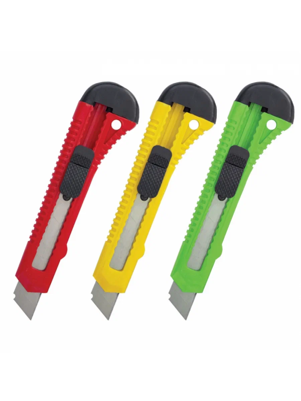 Нож канцелярский 18 мм КОМПЛЕКТ "2 шт. + 1 шт. В ПОДАРОК", фиксатор, блистер, STAFF EVERYDAY, 238769