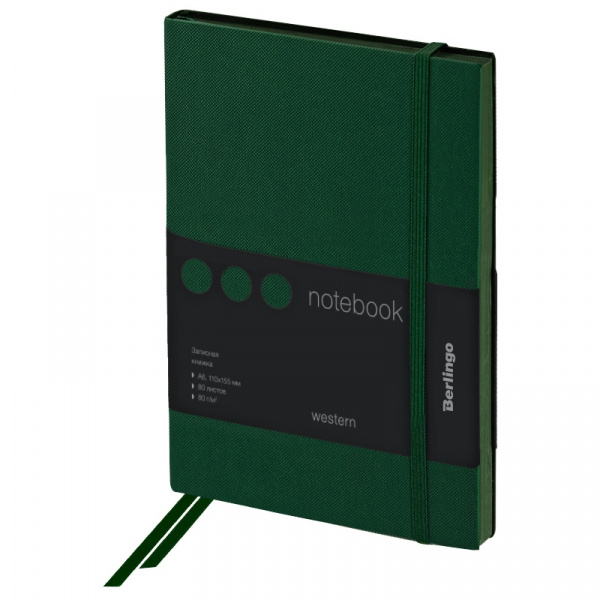 Записная книжка А6 80л., кожзам, Berlingo "Western", с резинкой, зеленый NB0_85604