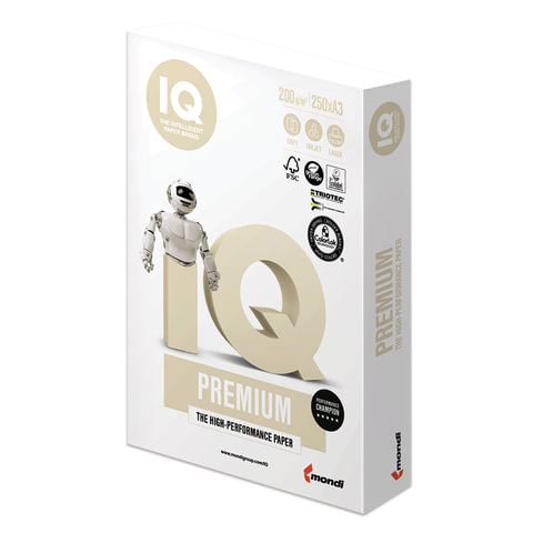 Бумага IQ PREMIUM, А3, 200 г/м2, 250 л., для струйной и лазерной печати, А+, Австрия, 169% (CIE)