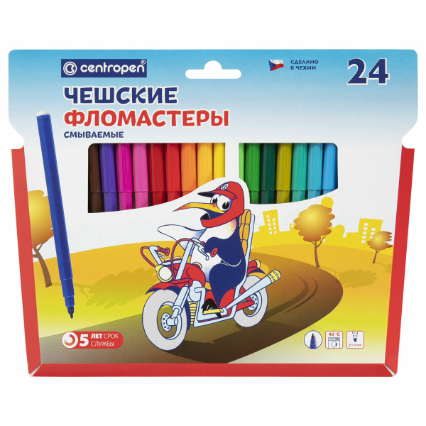 Фломастеры CENTROPEN 24 цв., вент.колпачок, пласт.упак, гарантия - 3года, 7790/24-86ДКС