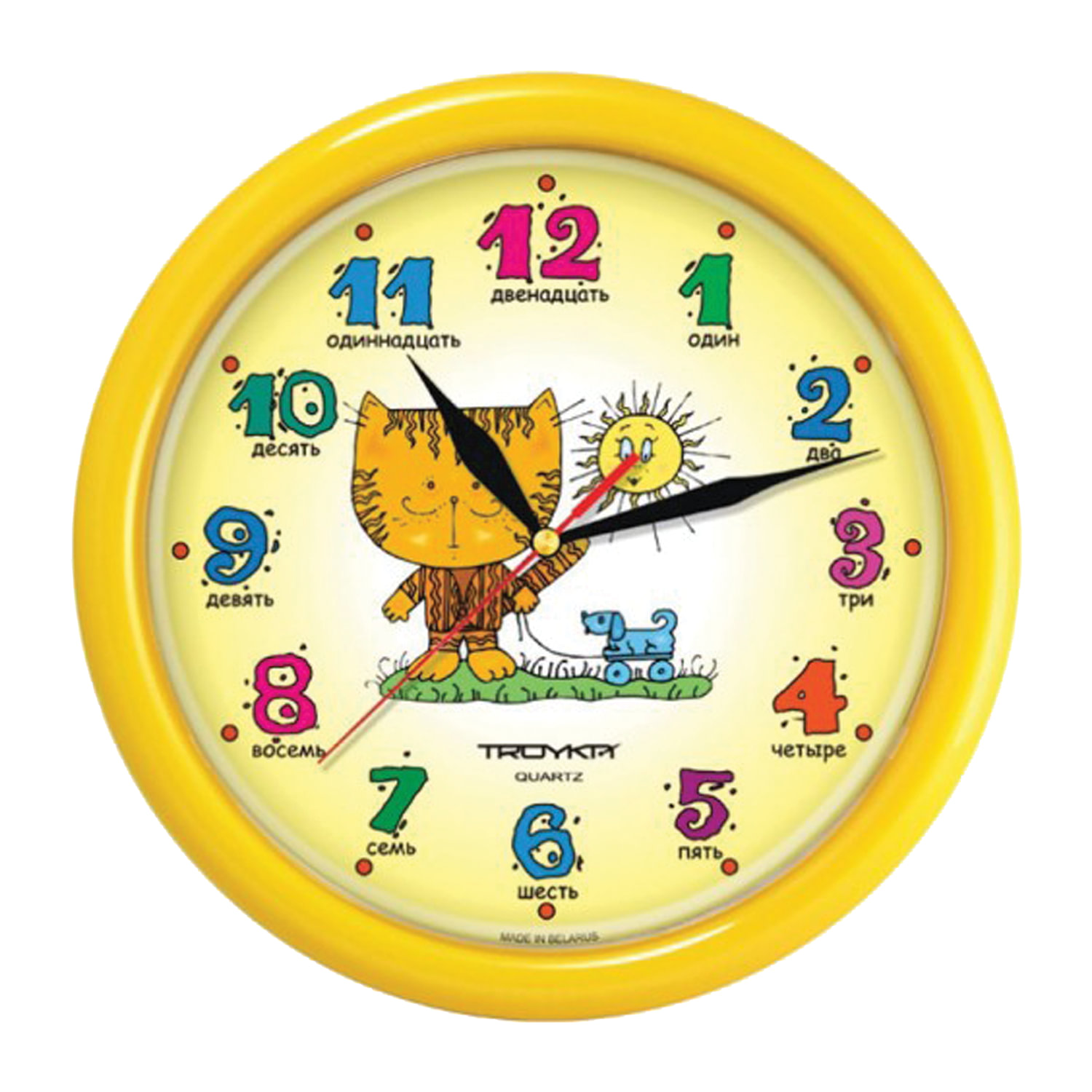 Часы настенные TROYKA 21250290, круг, желтые с рисунком "Котенок", желтая рамка Купить в Астрахани