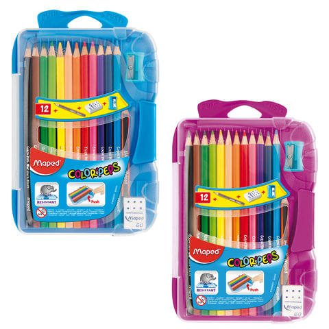 Карандаши цветные MAPED (Франция) "Color Pep's", 12цв, трехгр, пласт.пенал, точил+ласт+ч/г каран, 83