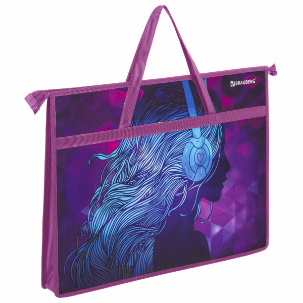 Папка для рисунков и чертежей с ручками BRAUBERG А3,пластик, молния сверху,Melody,228201