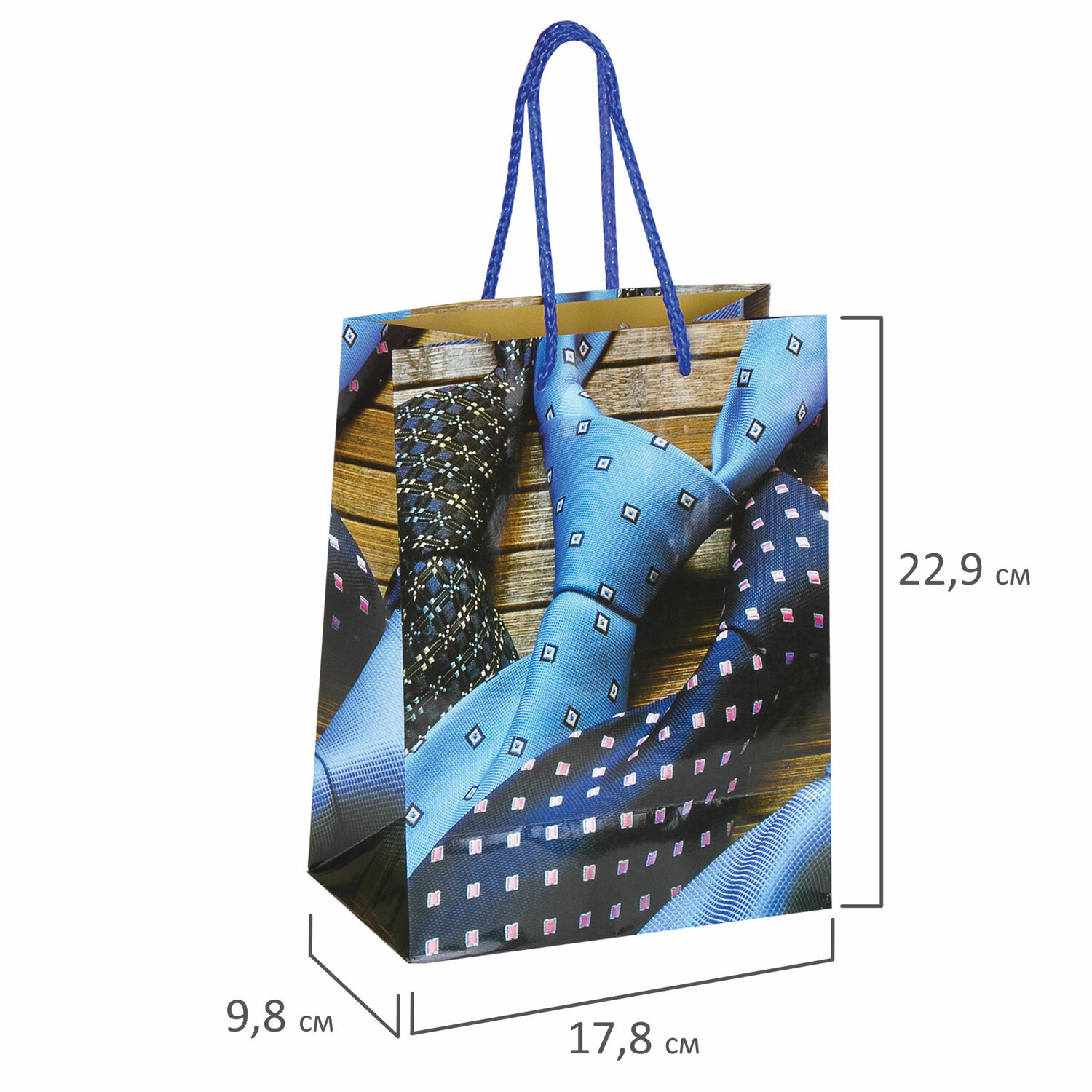 Пакет подарочный 17,8x9,8x22,9 см, ЗОЛОТАЯ СКАЗКА "Галстуки", ламинированный, 606586 