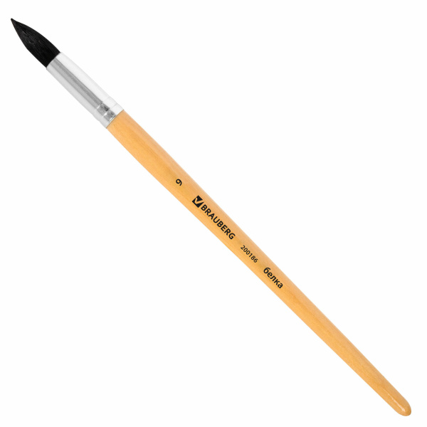 Кисть BRAUBERG беличья, круглая, №9, 200186  Кисть BRAUBERG беличья, круглая, №9, 200186