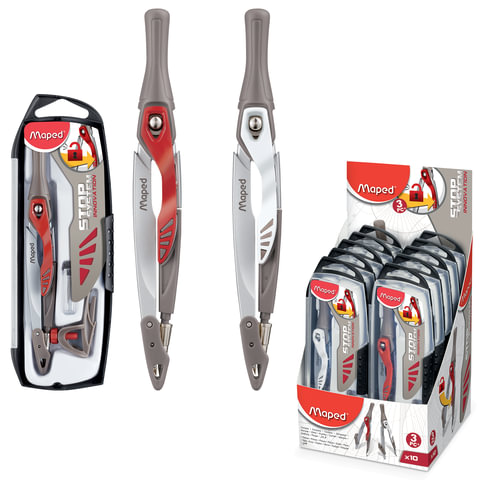 Готовальня MAPED (Франция) "Stop System Innovation", 3 предмета, ударопр. пенал с подвесом, 196310