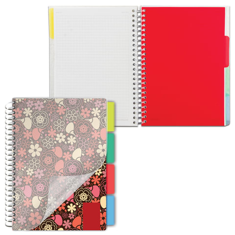 Тетрадь-блокнот A5 (170x215мм) 150л. BRAUBERG "Foxy Lady", 4 разделителя, обл.пластик, клетка