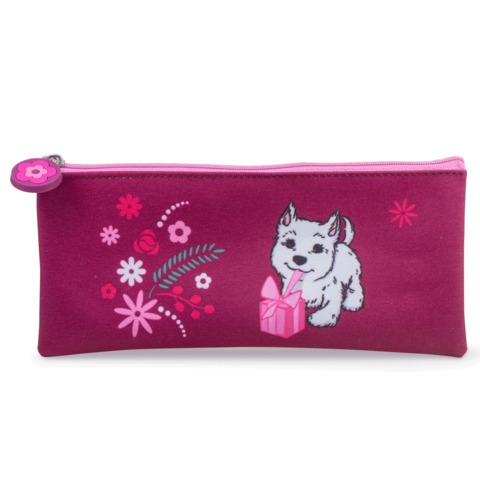 Пенал-косметичка BRAUBERG для нач.школы, дев., бордовый, Щенок, 21*10 см, 225343